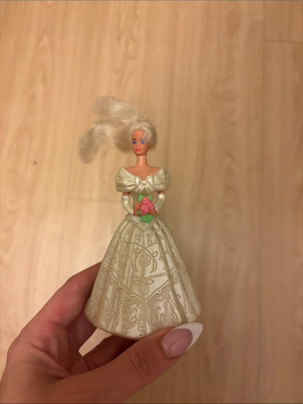Barbie Cream Bridal Figurine with Pink Bouquet